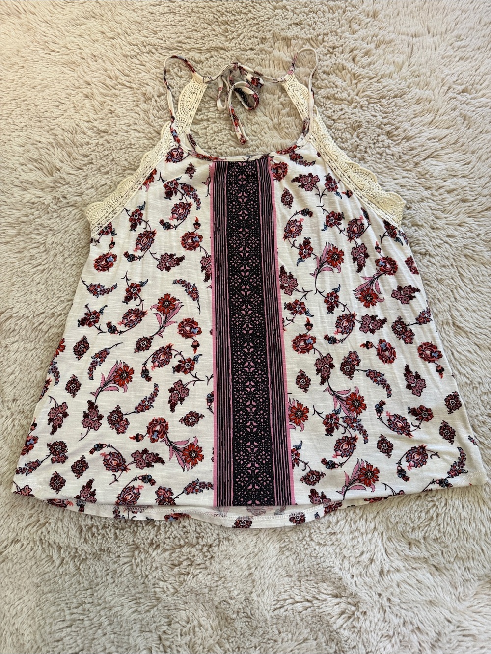 Floral Crochet Trim Tank Top